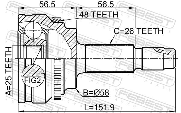 0110ZRE144A48 Febest Граната зовнішня