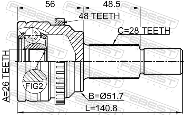 0510CX5A48R Febest ШРКШ зовнішній задній