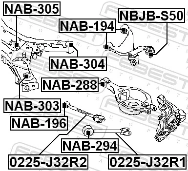 NAB305 Febest Сайлентблок балки моста