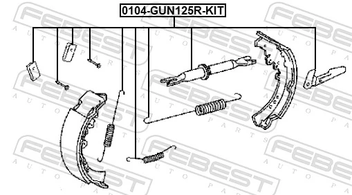 0104GUN125RKIT Febest Монтажний комплект задніх барабанних колодок