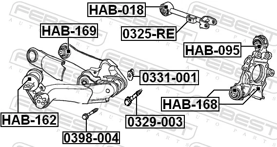 0329003 Febest Болт кріплення заднього розвальний важеля, зовнішній
