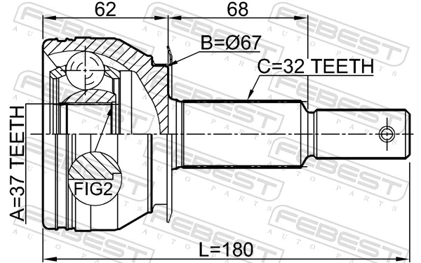 0210R51R37 Febest Граната зовнішня задня