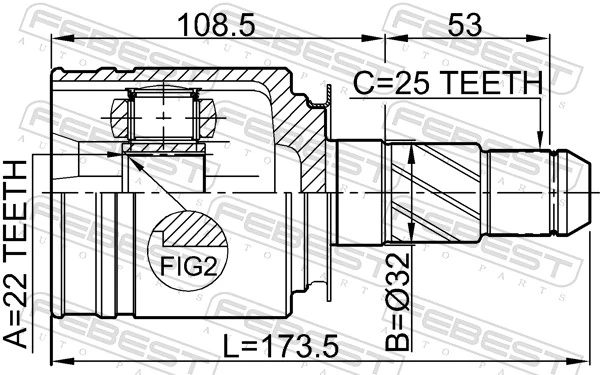 0211FX35RH Febest ШРКШ внутрішній, передній, правий