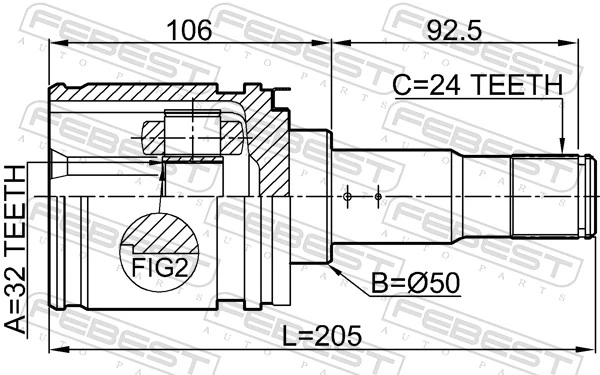 BB2869 Posterparts Шарнір кутових швидкостей передній лівий
