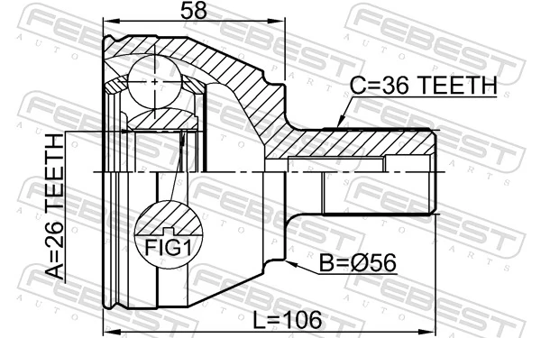 2110CB4TD Febest Шарнір різних кутових швидкостей передній правий