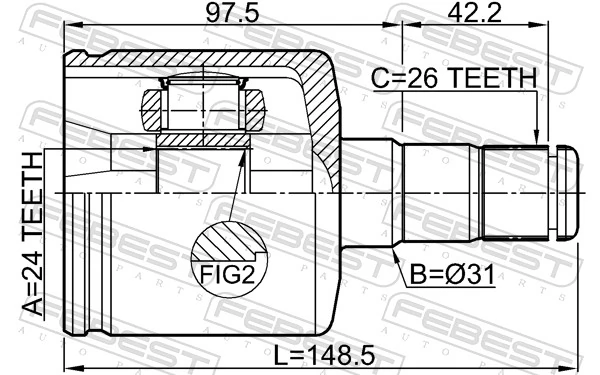 2711S80ATLH Febest Шарнір кутових швидкостей передній лівий
