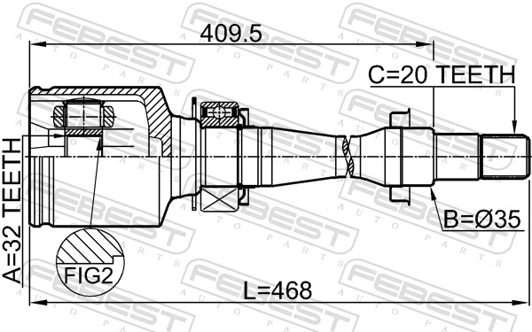0111CT220RH Febest ШРКШ внутрішній, передній, правий