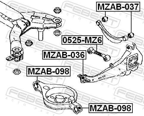 MZAB036 Febest Сайлентблоки поздовжніх важелів передньої підвіски