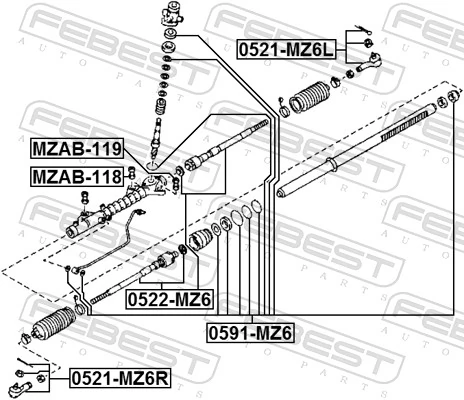 MZAB118 Febest Сайлентблок кріплення рульової рейки