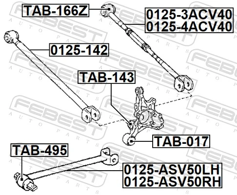 0125ASV50LH Febest Важіль/тяга задньої підвіски подовжній нижній, лівий