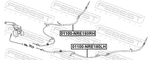 01100NRE180RH Febest Трос стоянкового гальма задній правий
