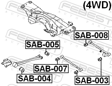 SAB007 Febest Сайлентблок заднього поперечного важеля, внутрішній