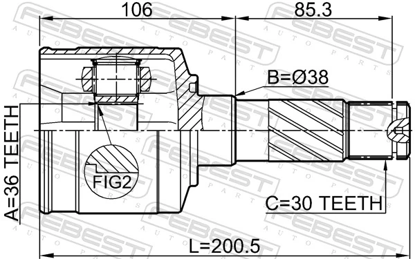 0511BT50RH Febest ШРКШ внутрішній, передній, правий