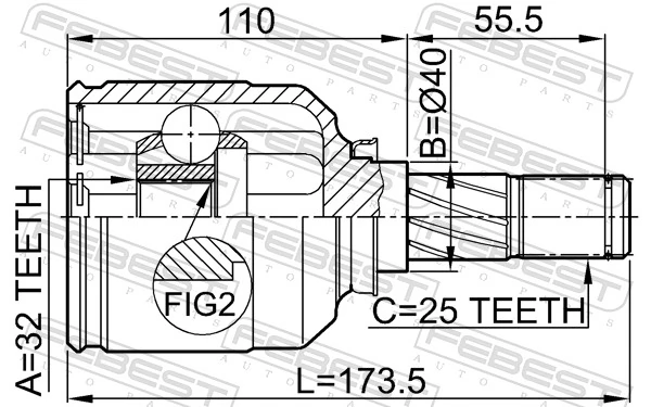 0211SR20LH Febest ШРКШ внутрішній, передній, лівий
