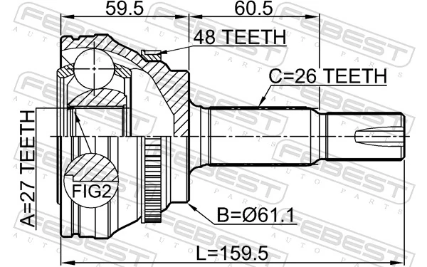 0110ASV50A48 Febest ШРКШ внутрішній, передній, правий