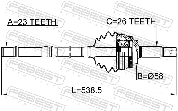 0114ZZE120A48LH Febest Граната зовнішня передня ліва