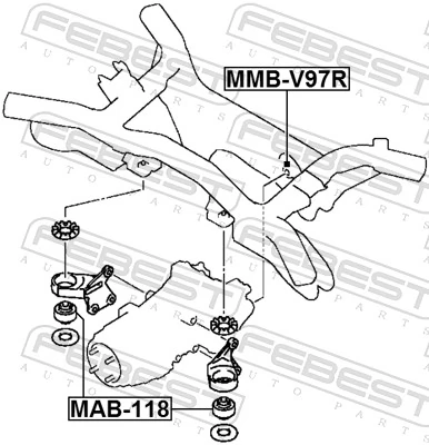 MAB118 Febest Сайлентблок траверси кріплення переднього редуктора, передній