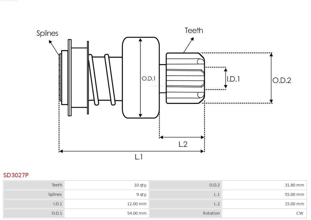 Купити SD3027P As-pl Бендикс стартера