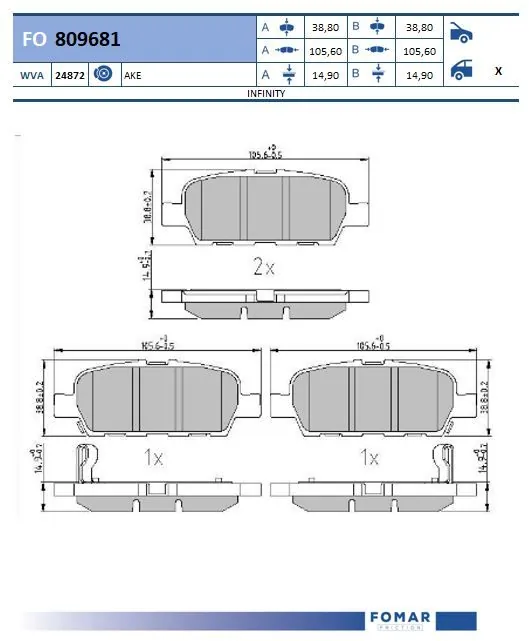 Задні гальмівні колодки Toko cars T2214042 ціна, від 19.35 USD