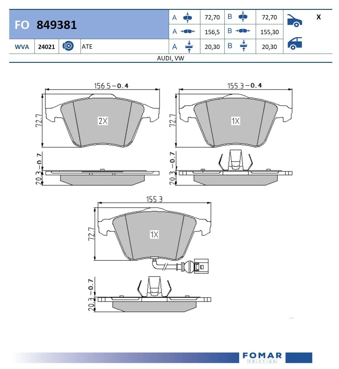 Передні гальмівні колодки на Audi A3 Sportback 8PA