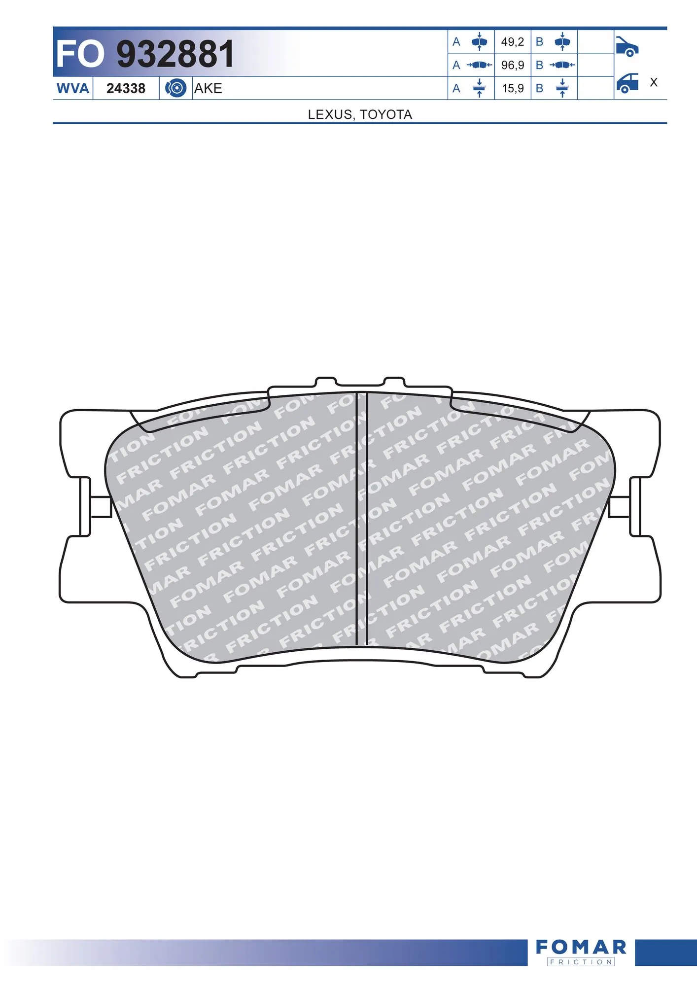 Купити Задні гальмівні колодки Toyota Camry VII V50