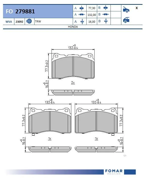 Гальмівні колодки Honda 45022TGHA02 ціна, від 54.61 USD
