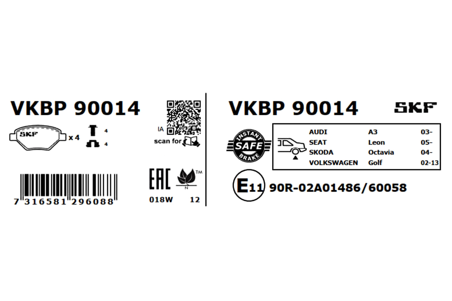 VKBP90014 SKF Колодки гальмівні задні, дискові
