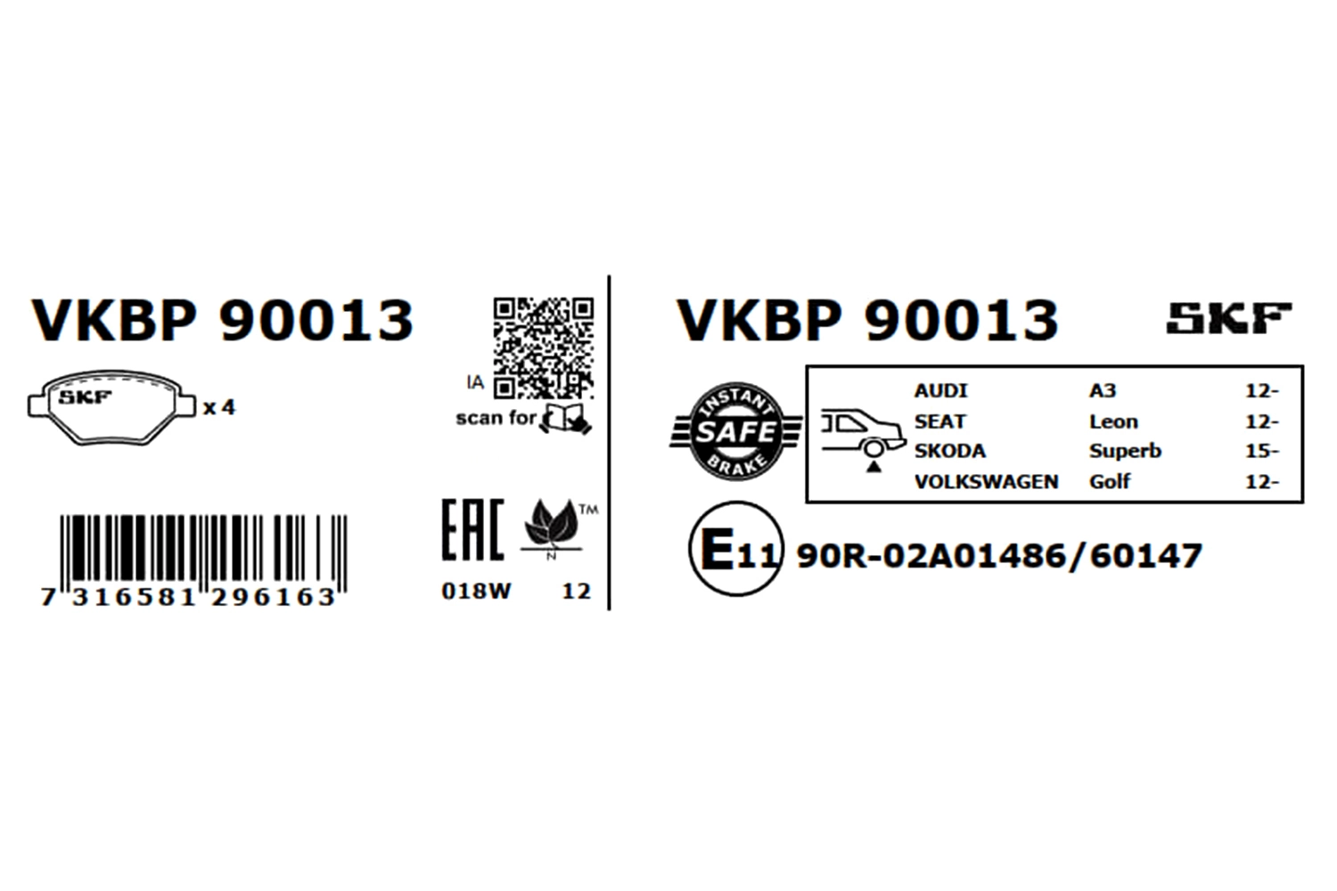 Задні дискові колодки SKF VKBP90013