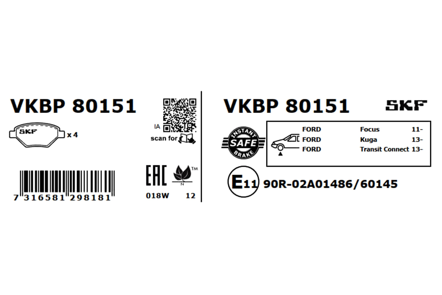 Купити VKBP80151 SKF Колодки гальмівні передні, дискові