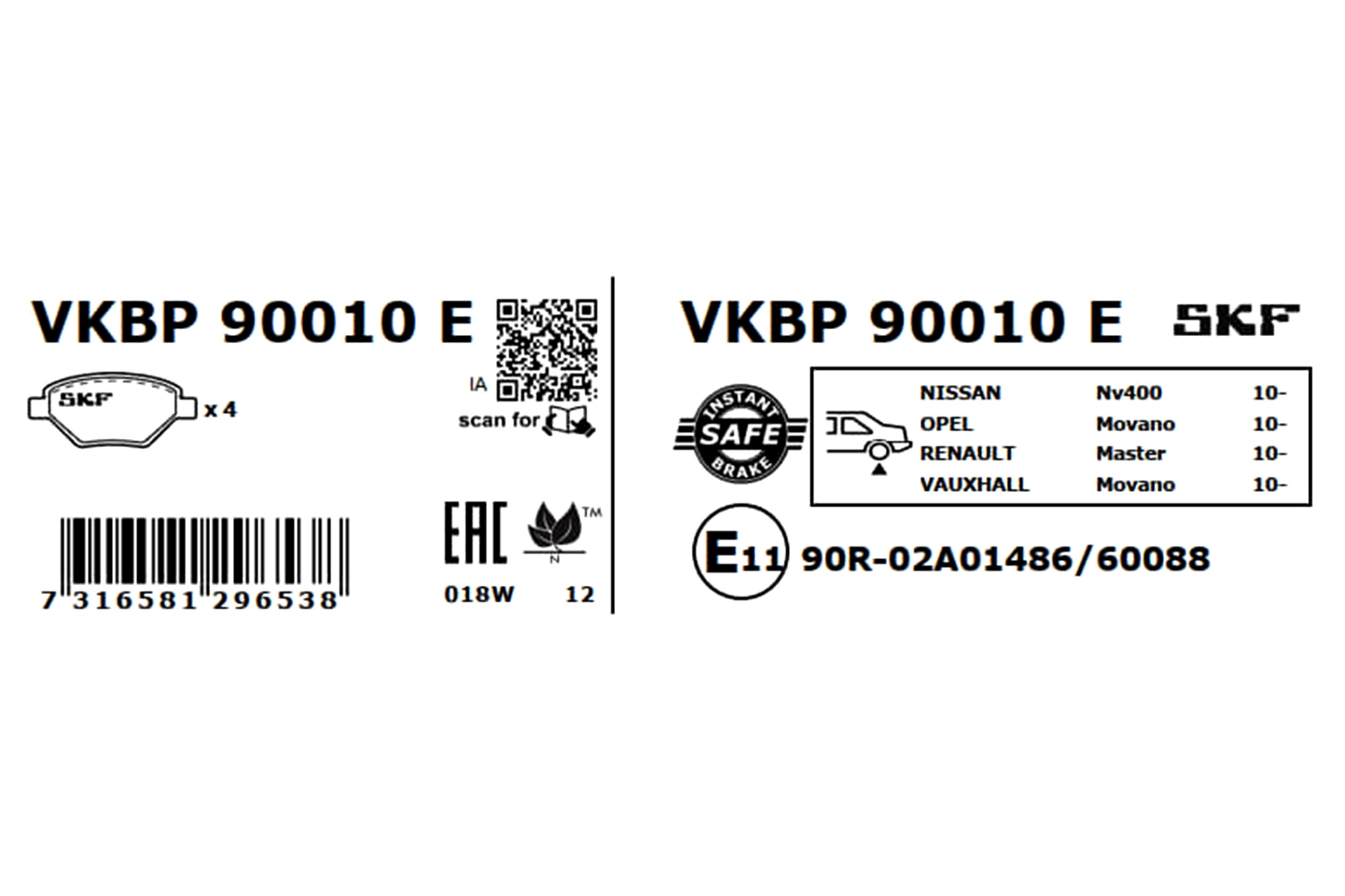 VKBP90010E SKF Колодки гальмівні задні, дискові