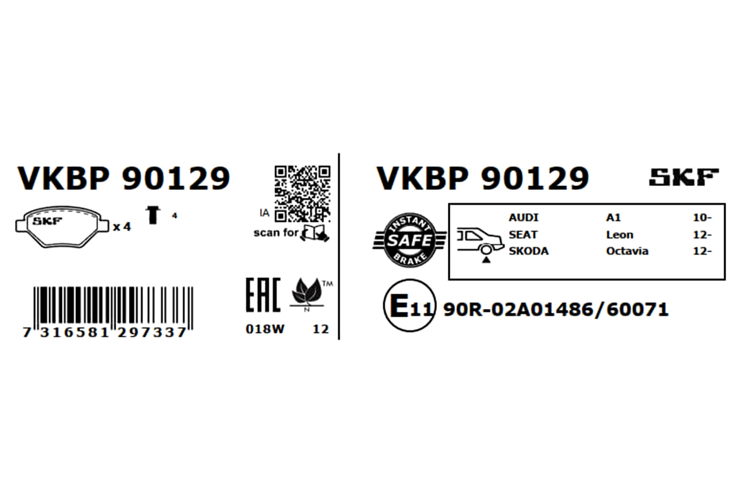VKBP90129 SKF Колодки гальмівні задні, дискові