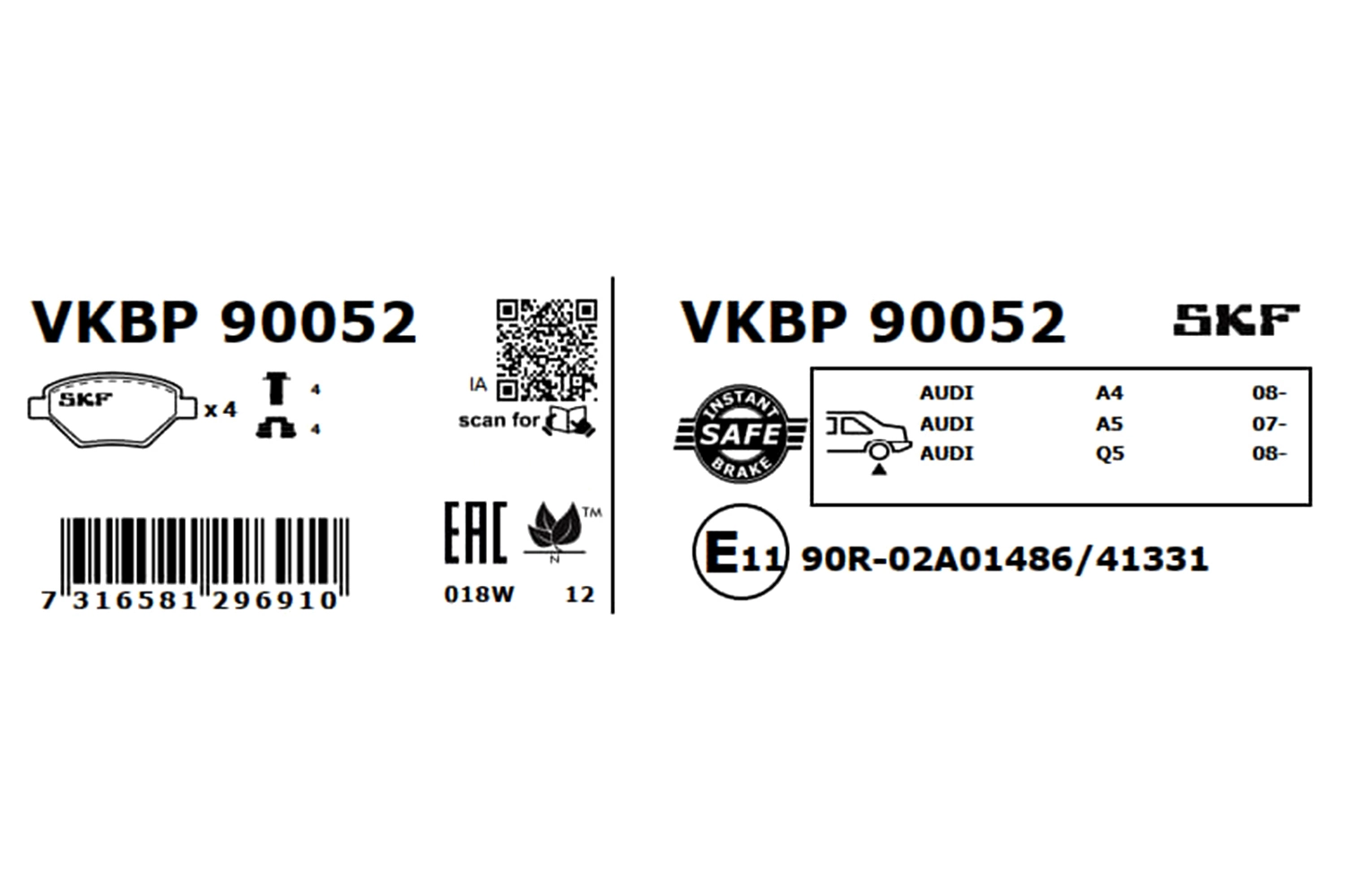 Задні гальмівні колодки SKF VKBP90052 ціна, від 28.68 USD