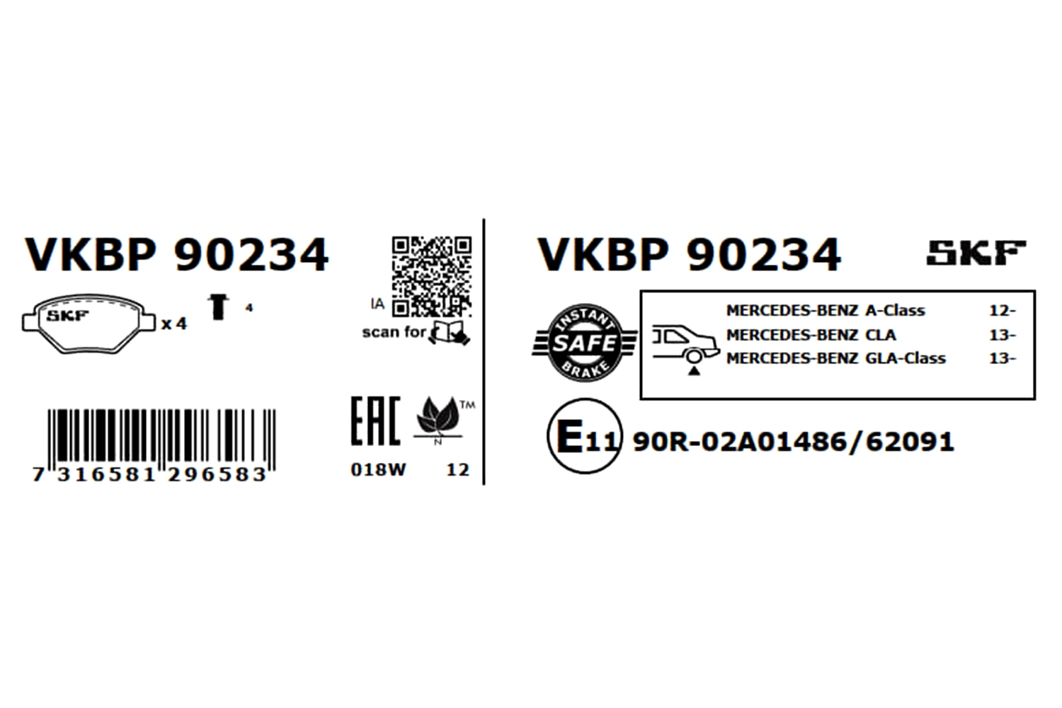 VKBP90234 SKF Колодки гальмівні задні, дискові