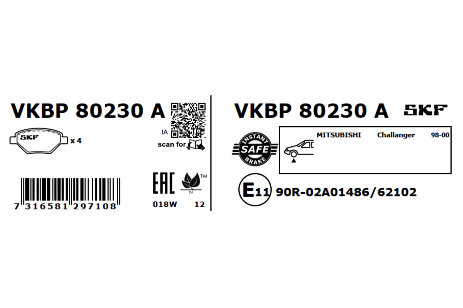 Тормозні колодки SKF VKBP80230A