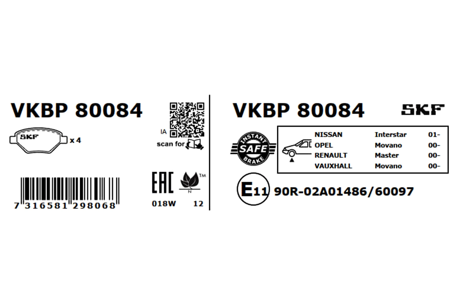 VKBP80084 SKF Передні гальмівні колодки