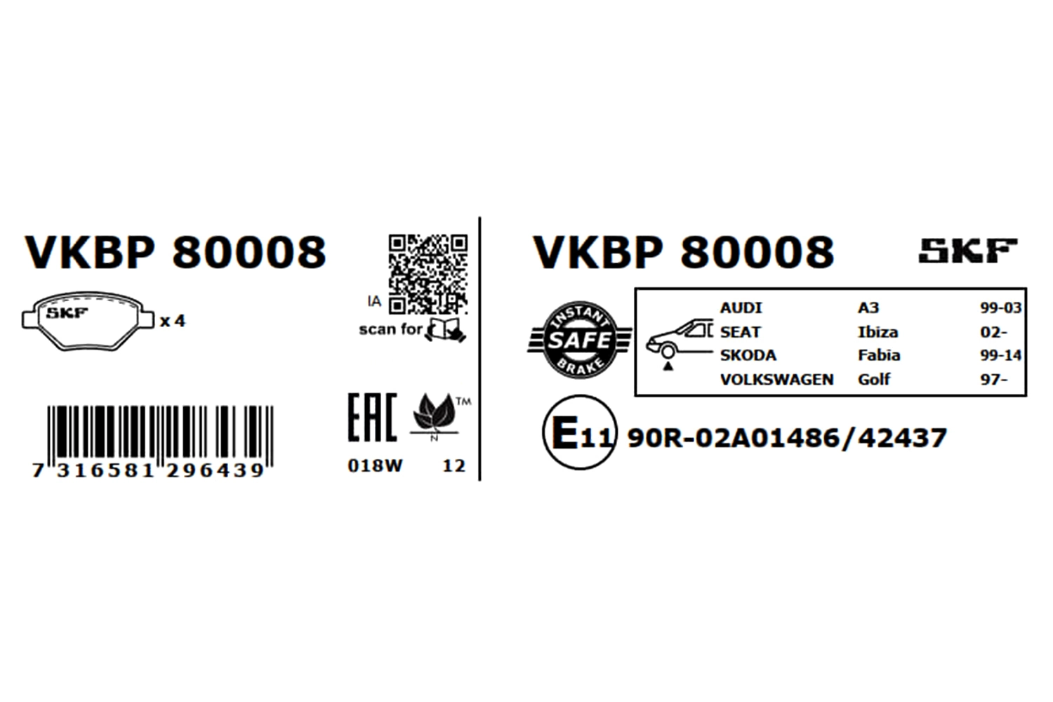 Тормозні колодки SKF VKBP80008