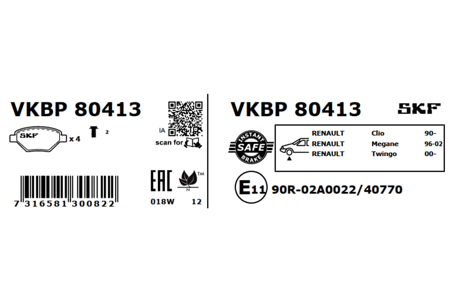 VKBP80413 SKF Передні гальмівні колодки