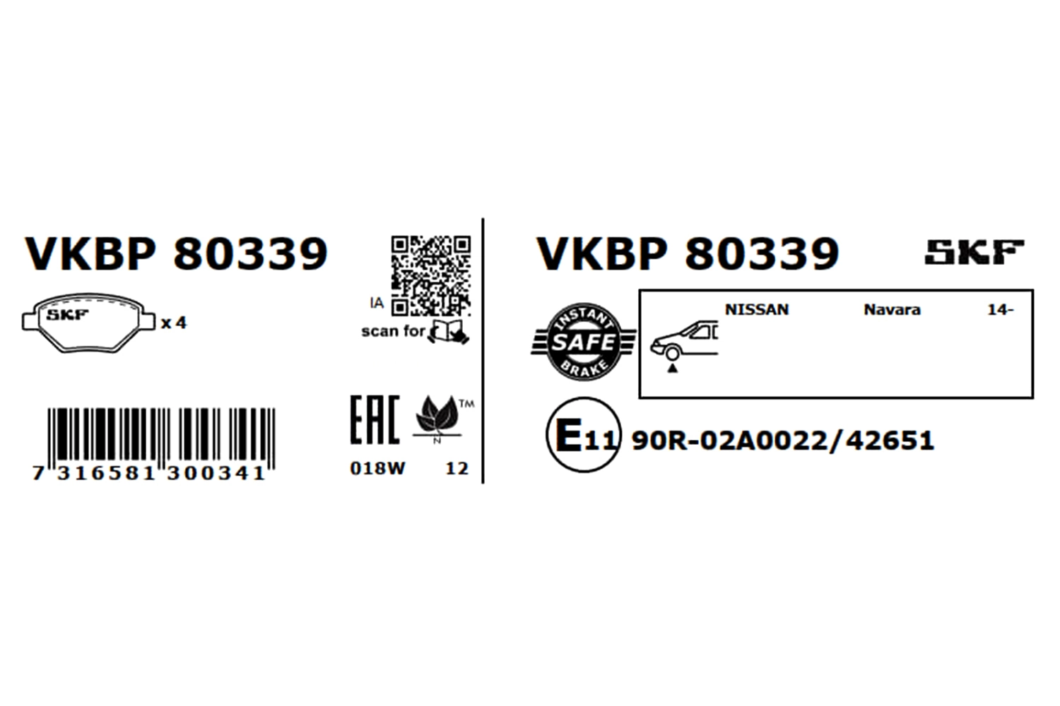 VKBP80339 SKF Передні гальмівні колодки