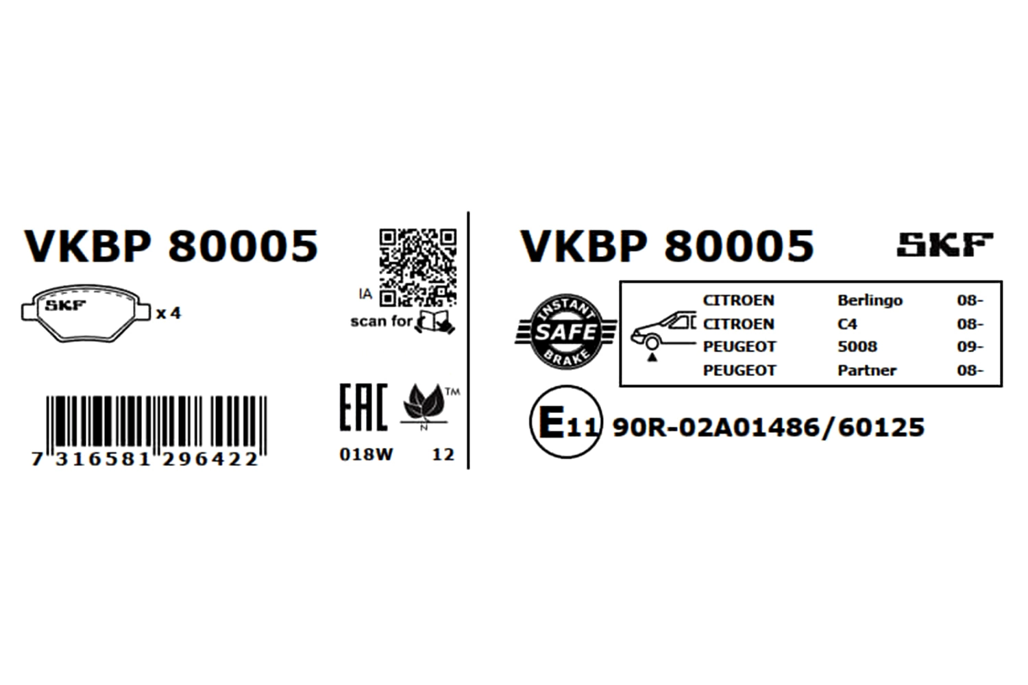 Купити VKBP80005 SKF Колодки гальмівні передні, дискові