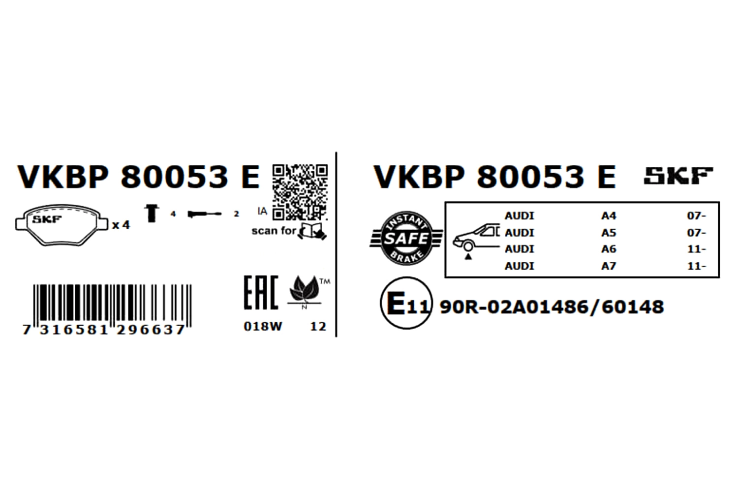 Купити VKBP80053E SKF Колодки гальмівні передні, дискові
