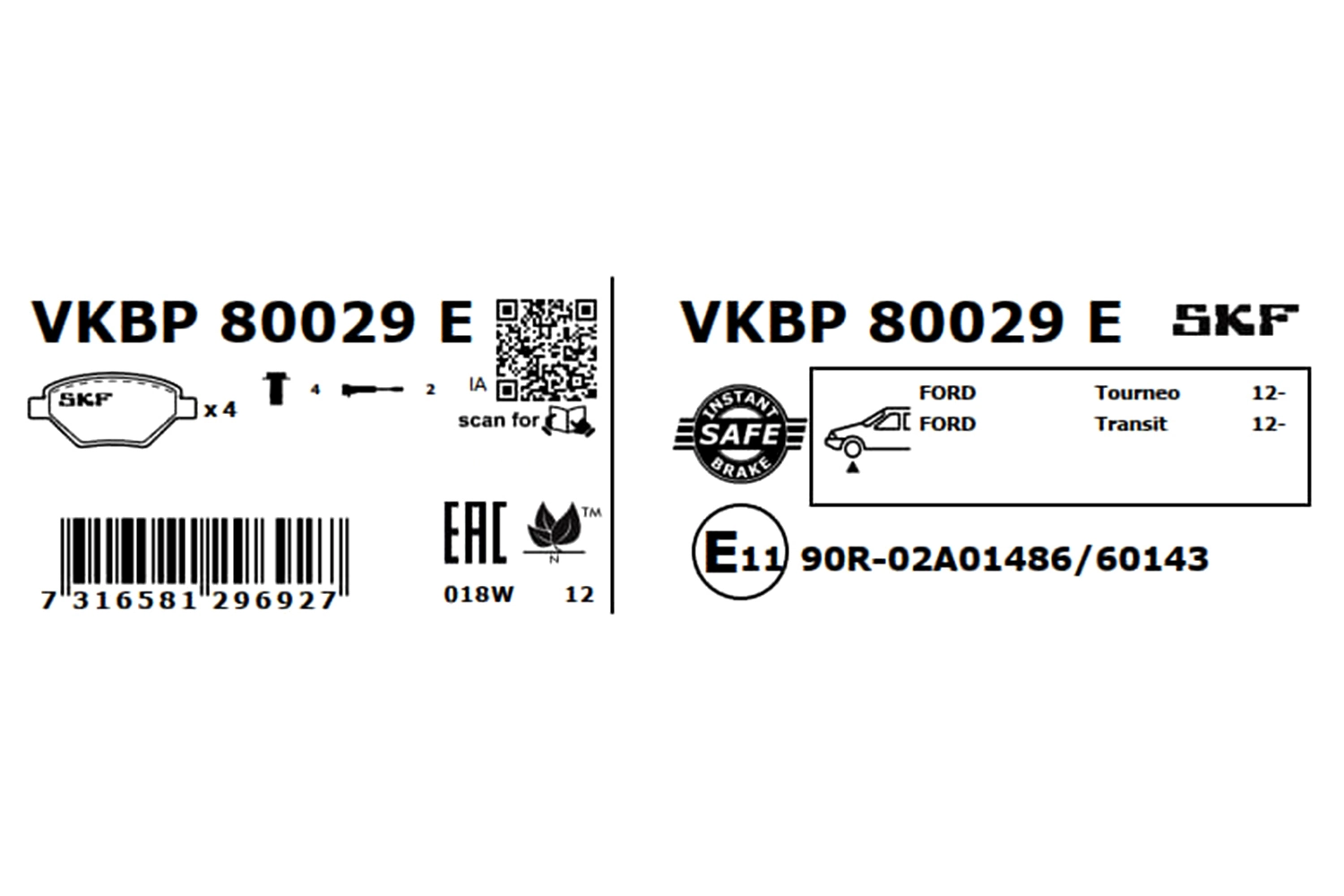 Купити VKBP80029E SKF Колодки гальмівні передні, дискові