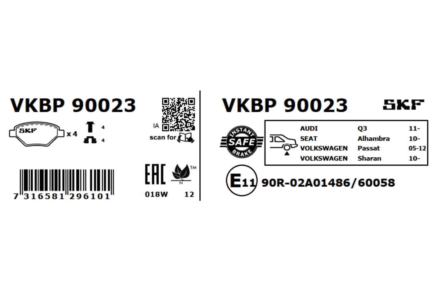 VKBP90023 SKF Колодки гальмівні задні, дискові