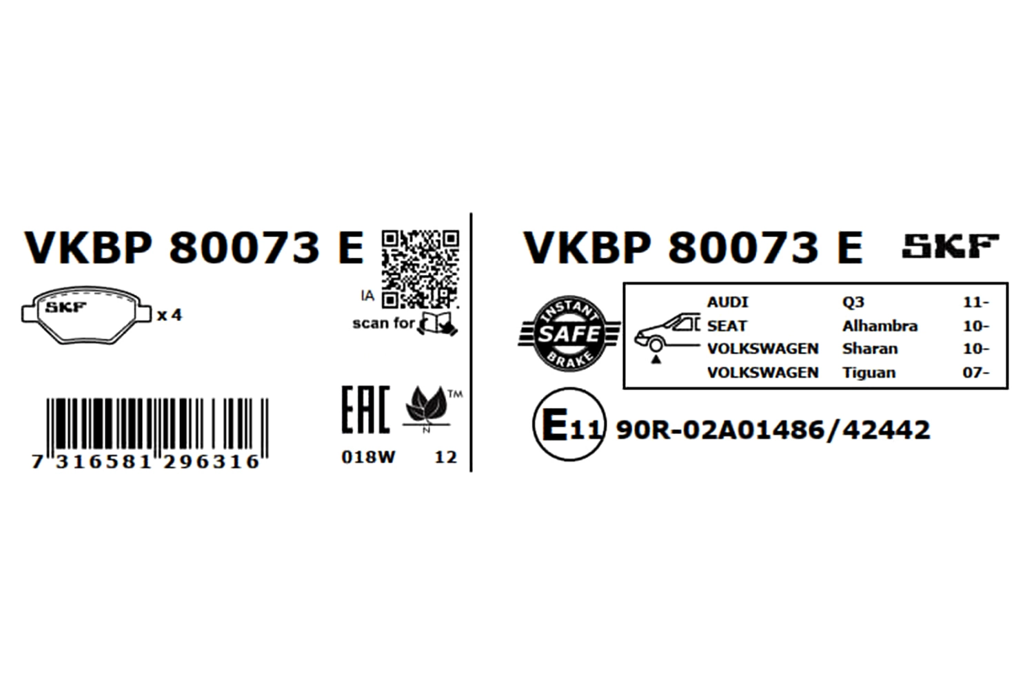 Передні тормозні колодки VKBP80073E SKF