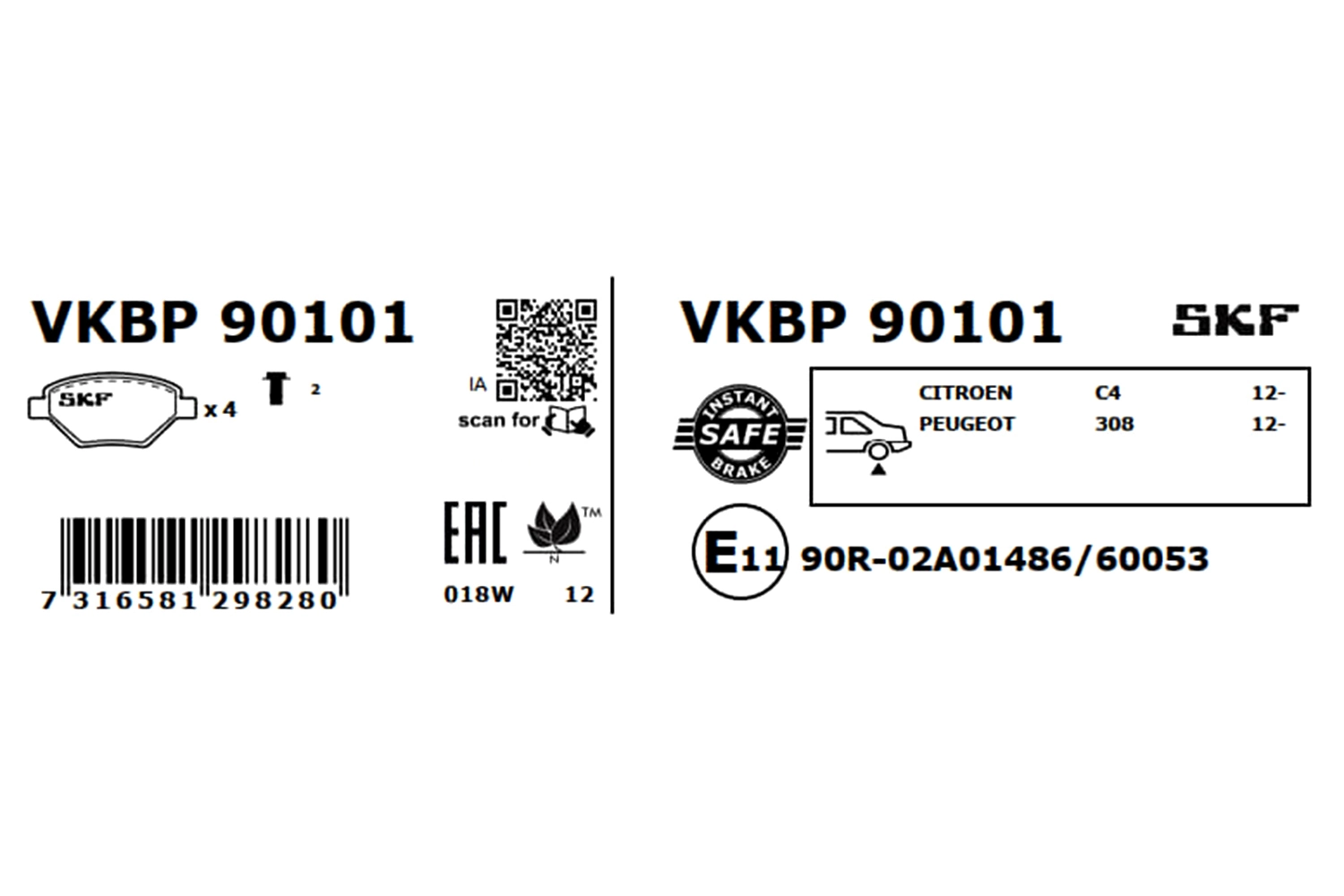 VKBP90101 SKF Колодки гальмівні задні, дискові