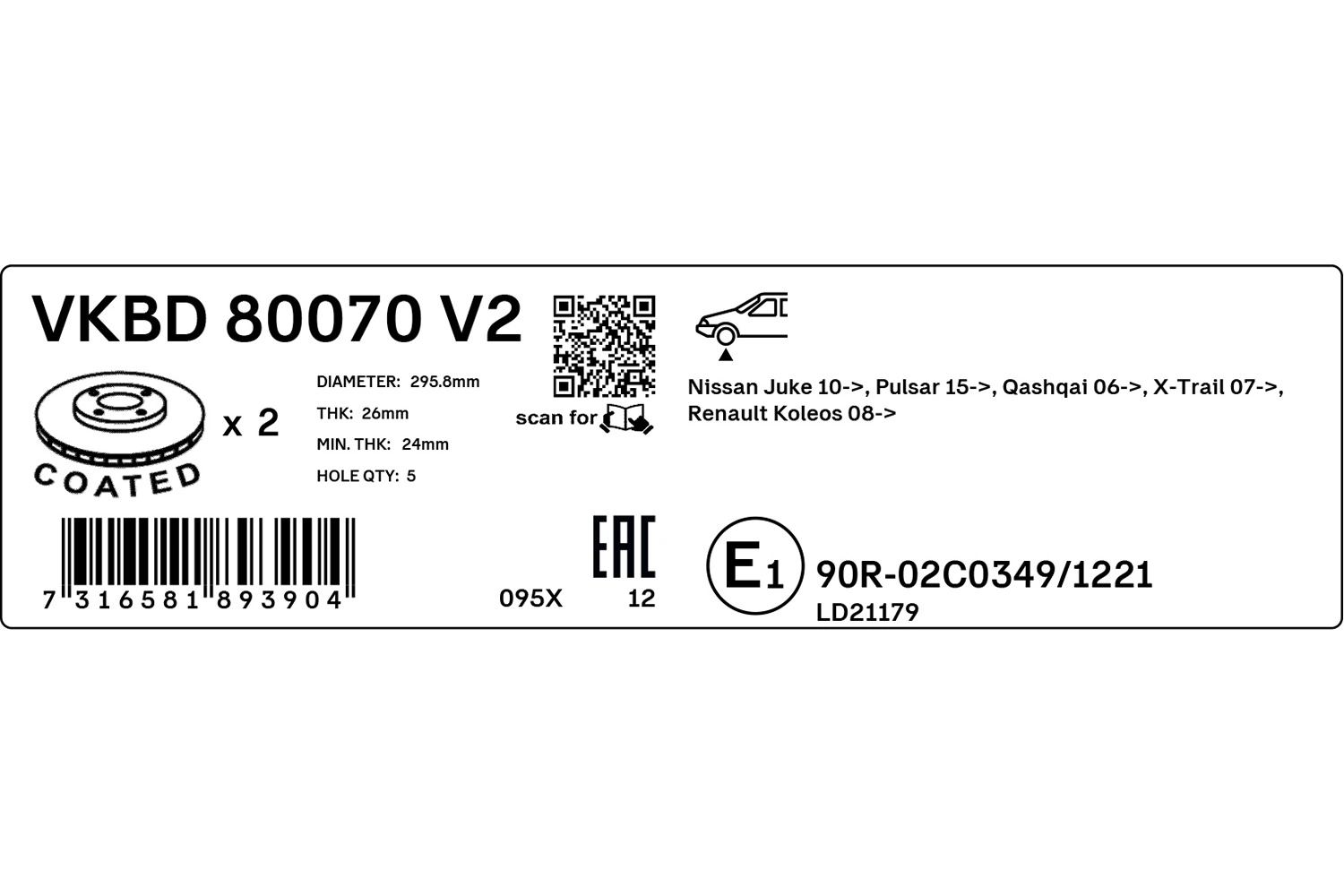 VKBD80070V2 SKF Гальмо дискове переднє