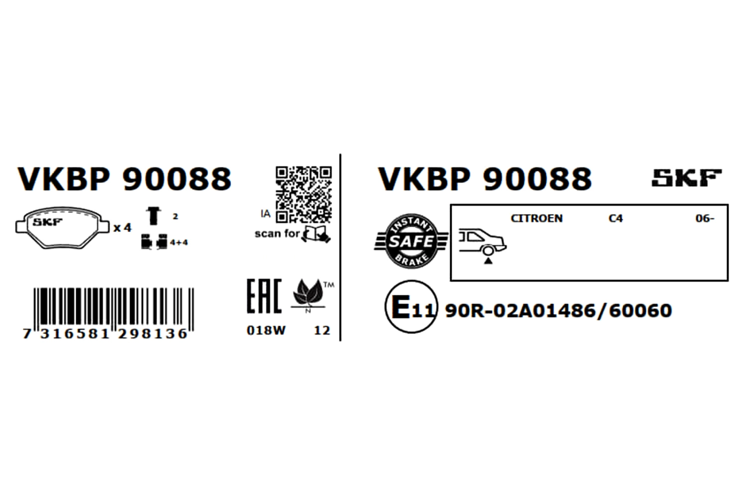 VKBP90088 SKF Колодки гальмівні задні, дискові