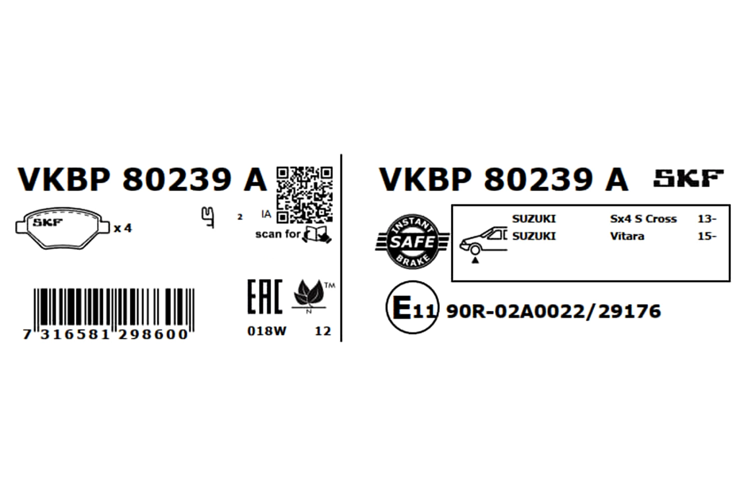 VKBP80239A SKF Передні гальмівні колодки