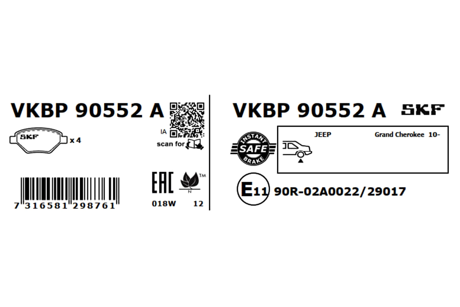Задні дискові колодки SKF VKBP90552A