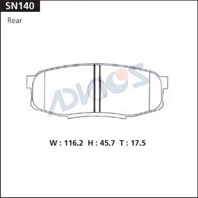 SN140 Advics Колодки гальмівні задні, дискові