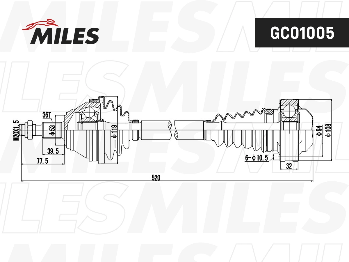 Привід передній лівий Miles GC01005 ціна, від 90.06 USD